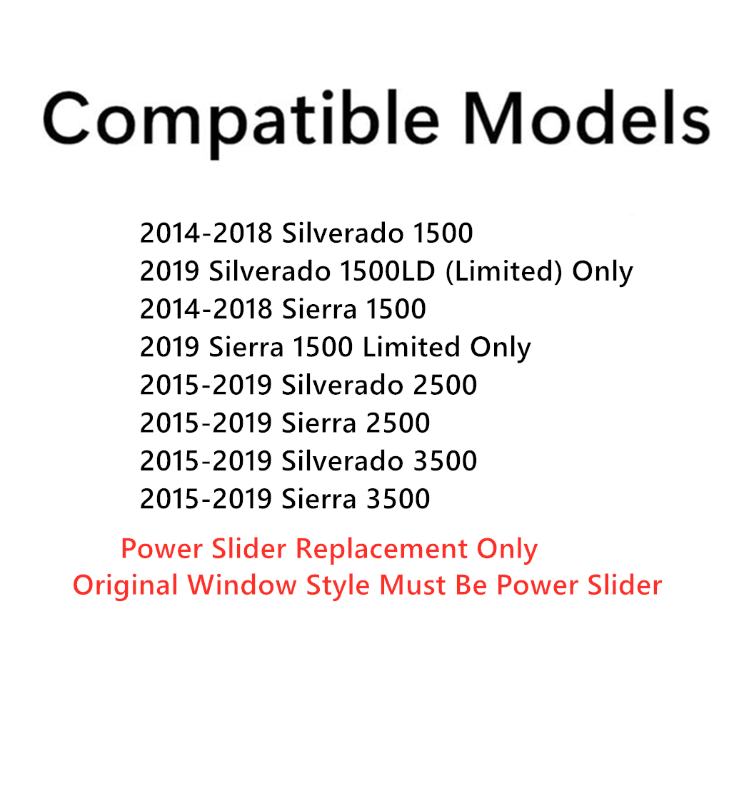 Heated Back Sliding Window Glass Power Slider Compatible with Chevrolet Silverado GMC Sierra 1500 2014-2018 / 1500Limited 2019 / 2500 3500 2015-2019 Models