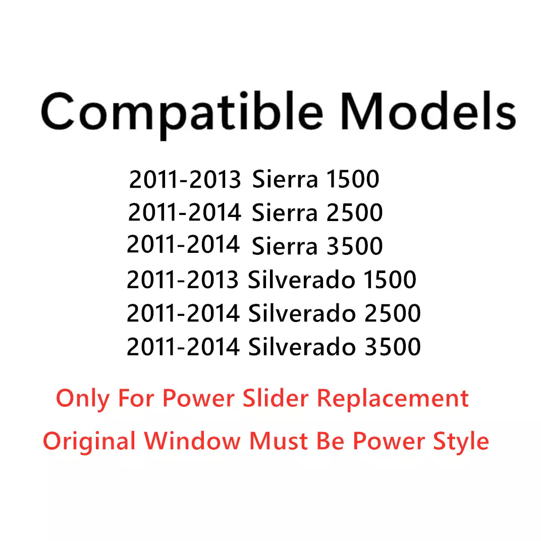 Power Style Back Slider Window Back Glass Compatible with GMC Sierra & Cherolet Silverado 1500 2011-2013 / 2500 2011-2014 / 3500 2011-2014 Models
