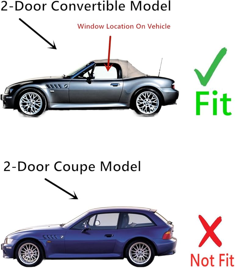 Driver Left Side Door Window Door Glass Compatible with BMW Z3 2 Door Convertible 1996-2002 Models