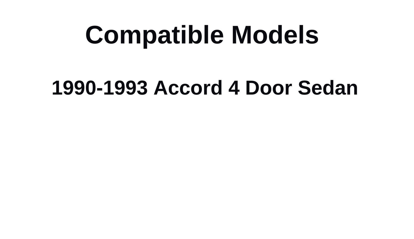 Driver Left Side Rear Door Window Door Glass Compatible with Honda Accord 4 Door Sedan 1990-1993 Models