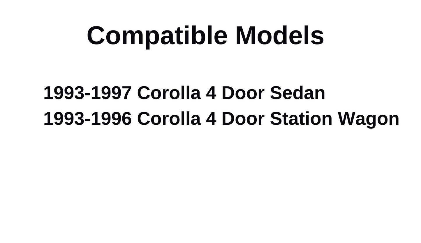 Driver Left Side Front Door Window Door Glass Compatible with Toyota Corolla 1993-1997 Models