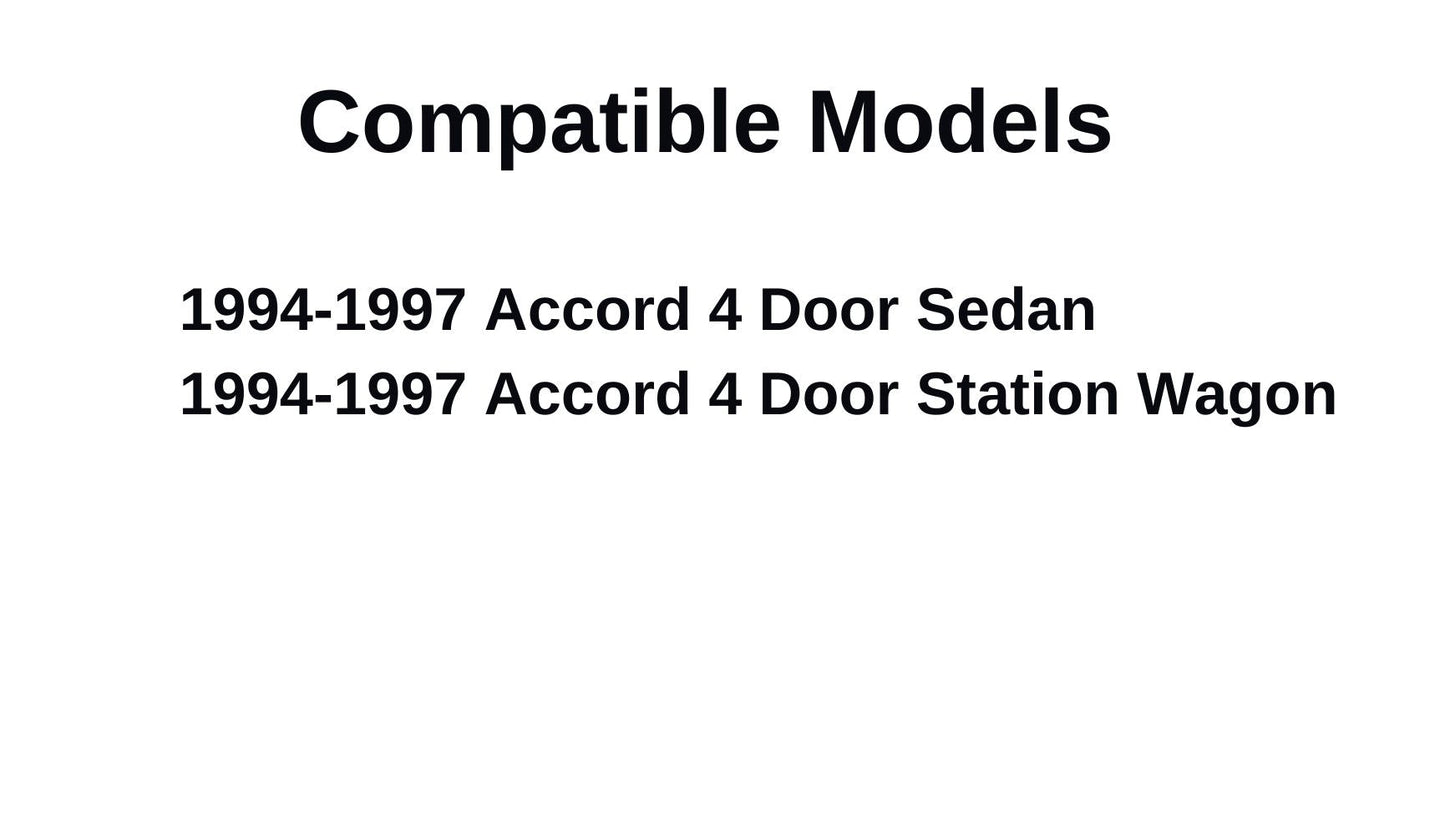 Passenger Right Rear Door Window Door Glass Compatible with Honda Accord 4 Door Sedan/Wagon 1994-1997 Models