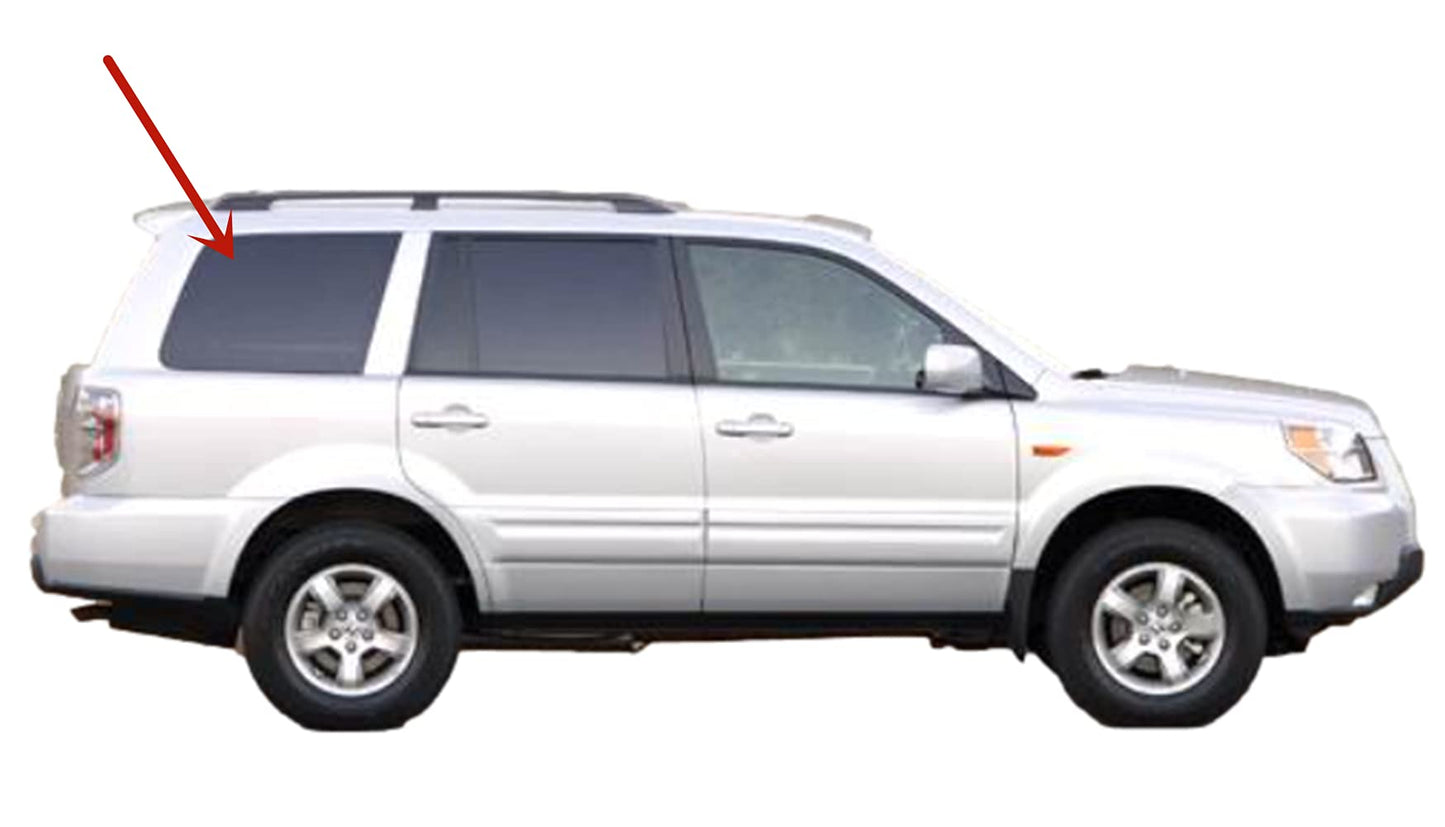Passenger Right Side Quarter Glass Quarter Window Compatible with Honda Pilot 2003-2008 Models