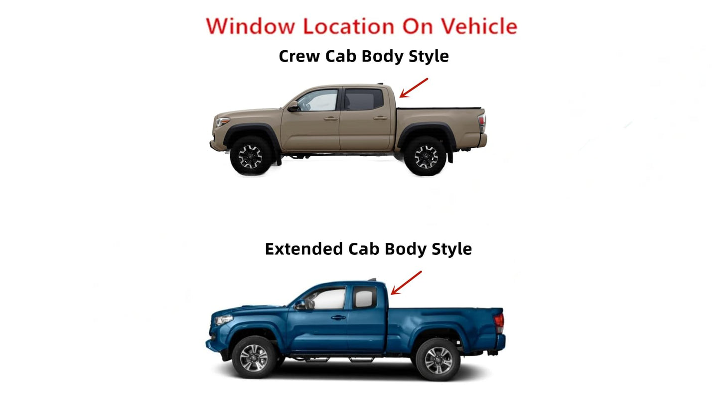 OE Sliding Back Window Glass Without Center Power Slider Compatible with Toyota Tacoma Pickup 2017-2023 Models