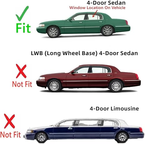 Driver Left Side Rear Door Window Door Glass Compatible with Lincoln Town Car 4 Door Sedan 1998-2011 Models