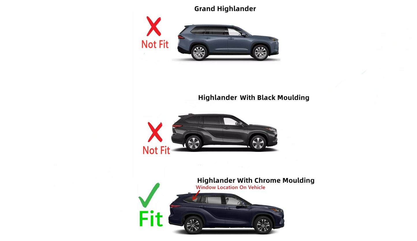 Chrome Moulding Style Passenger Right Side Quarter Window Quarter Glass Compatible with Toyota Highlander 2020-2025 Models