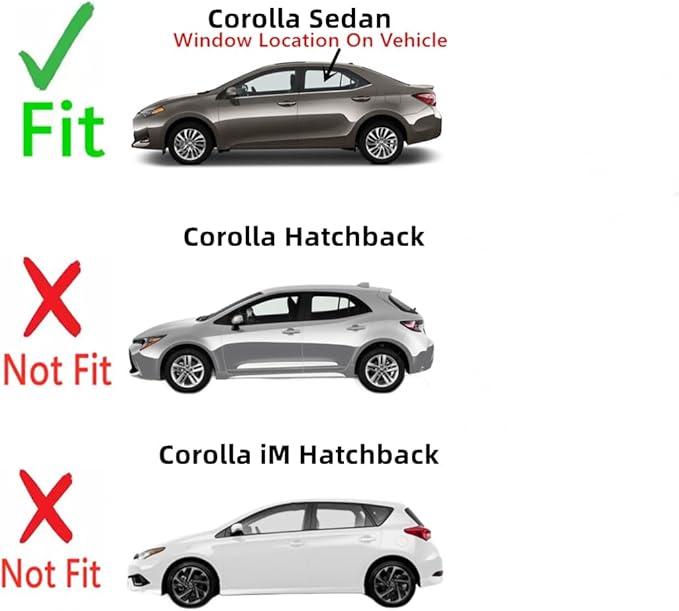 Driver Left Side Rear Door Window Door Glass Compatible with Toyota Corolla 4 Door Sedan 2014-2019 Models