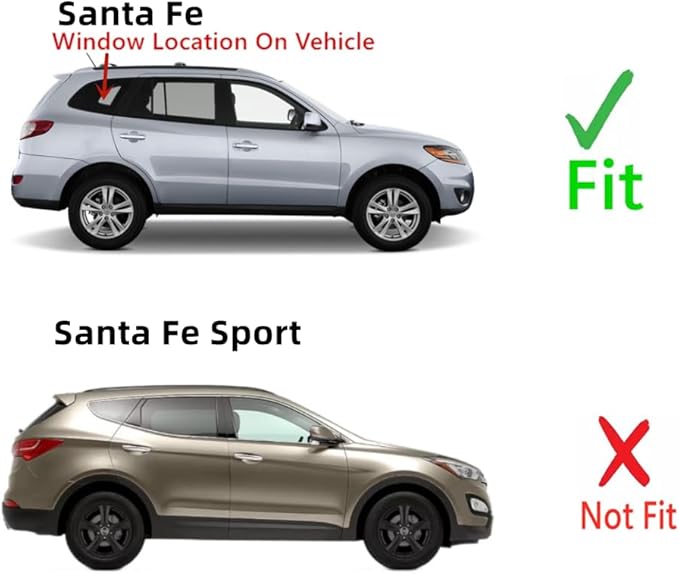 Tempered Passenger Right Side Quarter Window Quarter Glass Compatible with Hyundai Santa Fe 2007-2012 Models