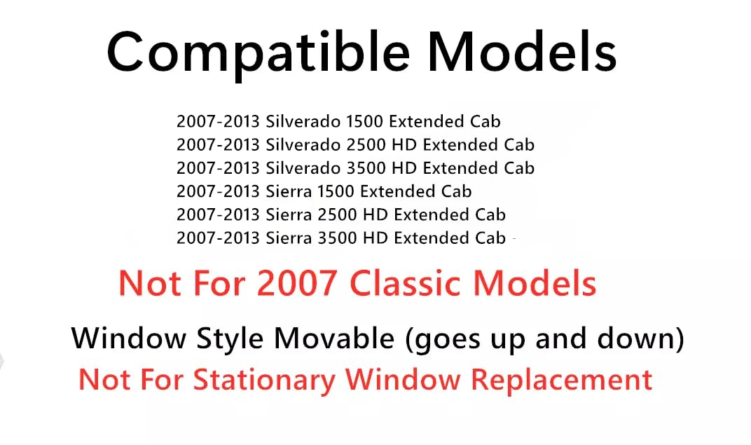 Movable Clear Tempered Driver Left Side Quarter Window Quarter Glass Compatible with Chevrolet Silverado / GMC Sierra 1500 2500 2500HD 3500HD 2007-2013 Models (Not For 2007 Classic)