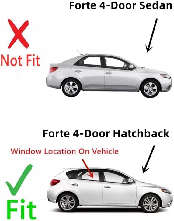 With Clips Style Passenger Right Side Rear Door Window Door Glass Compatible with Kia Forte 4-Door Hatchback 2011-2013 Models