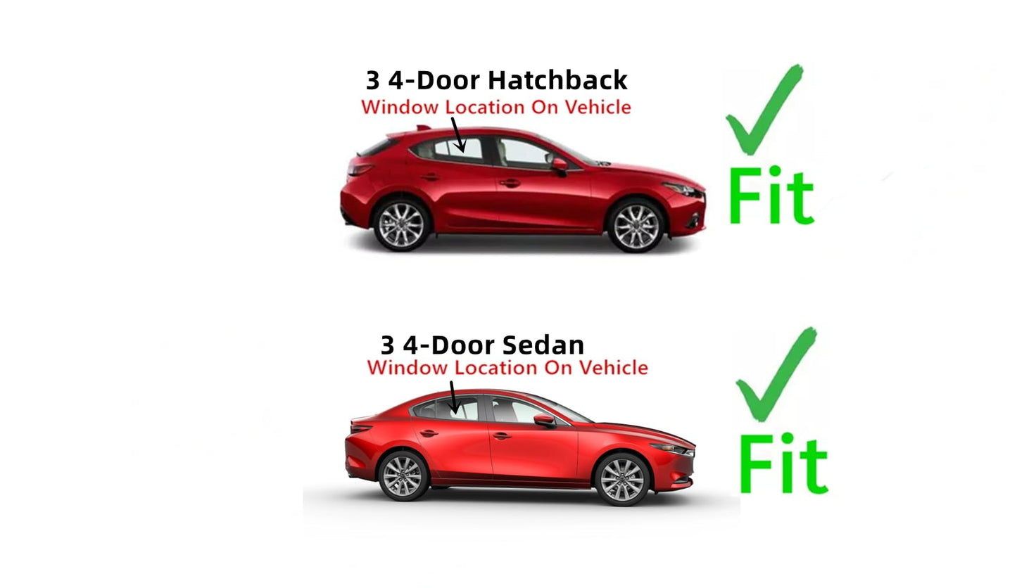 Passenger Right Side Rear Door Window Door Glass Compatible with Mazda 3 2014-2018 Models