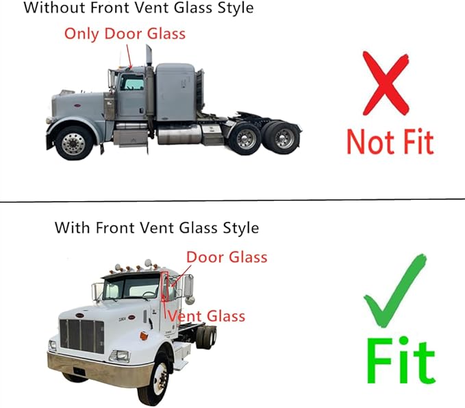 Front Door Window Door Glass Compatible with Peterbilt 367 384 386 388 389 348 385 386 340 365 Conventional Cab W/ Vent Glass Style