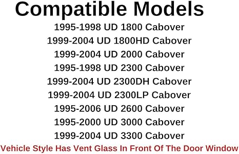 Driver Left Side Front Door Window Door Glass Compatible with Nissan UD1800 UD2000 UD2300 UD2600 UD3300 Cabover