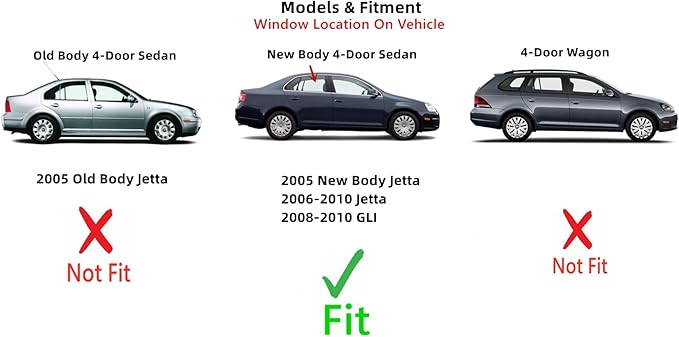 Passenger Right Side Rear Door Window Door Glass Compatible with Volkswagen Jetta 2006-2010 / Jetta (New) 2005 / GLI 2008-2010 4 Door Sedan Models