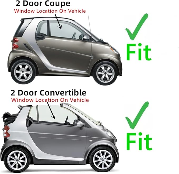 Passenger Right Side Door Window Door Glass Compatible with Smart fortwo 2008-2015 Models