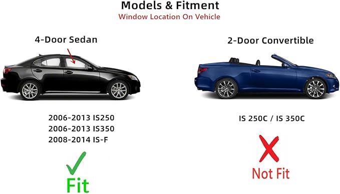 Passenger Right Side Front Door Window Door Glass Compatible with Lexus IS250 2006-2013 /Lexus IS350 2006-2013 /Lexus IS-F 2008-2014 4 Door Sedan Models