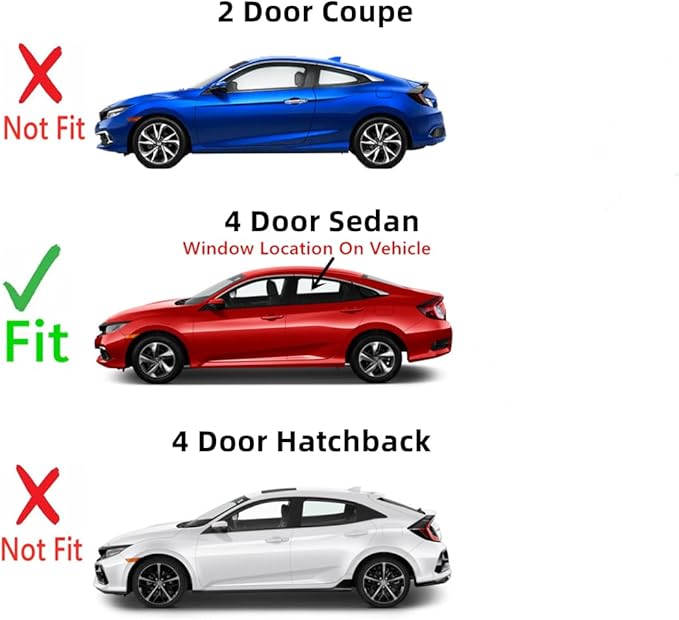 Driver Left Side Rear Door Window Door Glass Compatible with Honda Civic 2016-2021 / Insight 2019-2022 4 Door Sedan Models