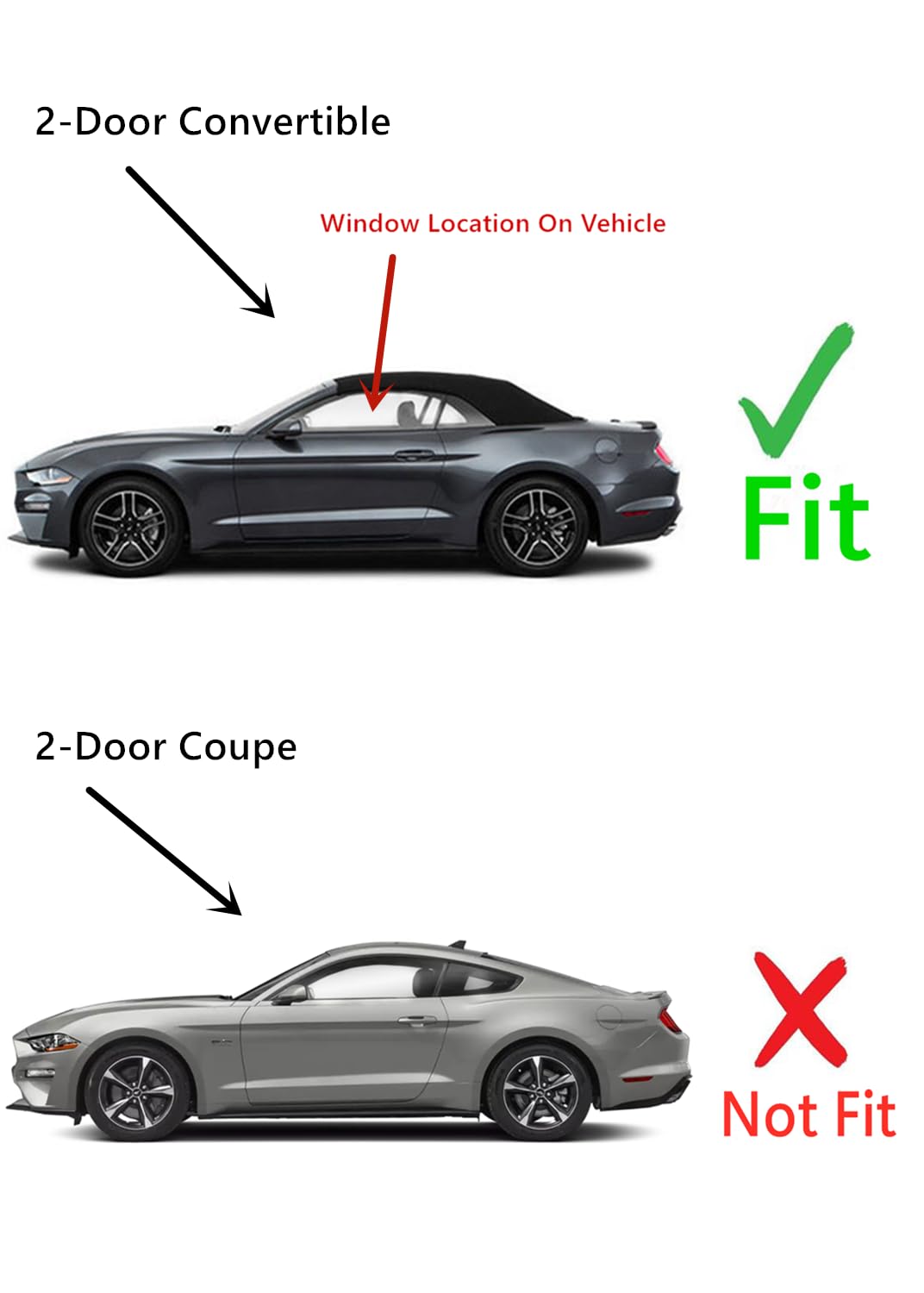 Driver Left Side Door Window Door Glass Compatible with Ford Mustang 2-Door Convertible 2015-2023 Models
