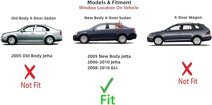 Driver Left Side Rear Vent Window Vent Glass Compatible with Volkswagen Jetta 2006-2010 / GLI 2008-2010 Models Only for 4 Door Sedan