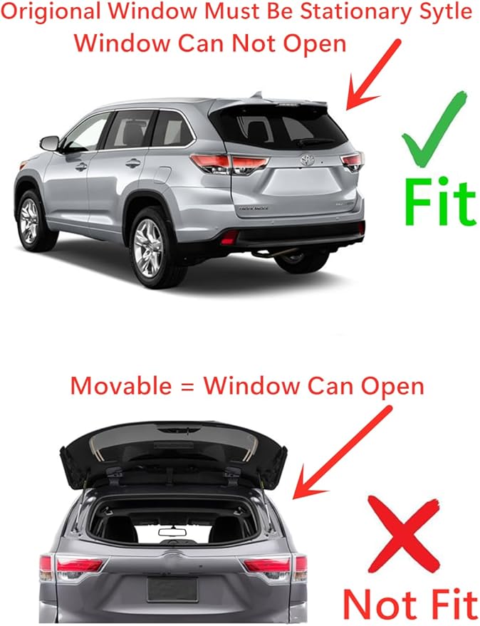 Stationary Style Heated Rear Back Window Back Glass Compatible with Toyota Highlander 2014-2019 Models