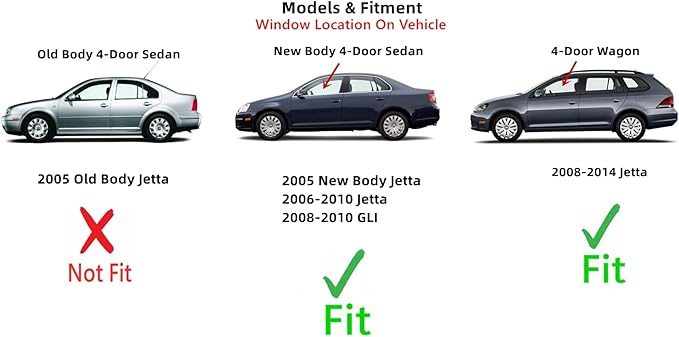 Driver Left Side Front Door Window Door Glass Compatible with Volkswagen Jetta 2006-2010 / Jetta (New) 2005 / GLI 2008-2010 4 Door Sedan Models / Jetta 4 Door Wagon 2008-2014 Models