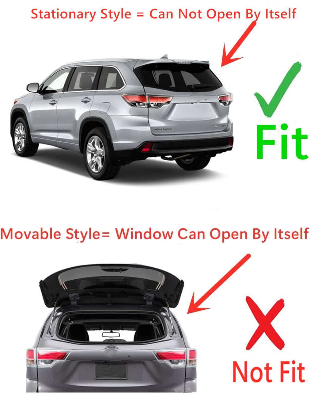 Stationary Heated Tempered Rear TailGate LiftGate Back Window Back Glass Compatible with Toyota Highlander 2008-2013 Models