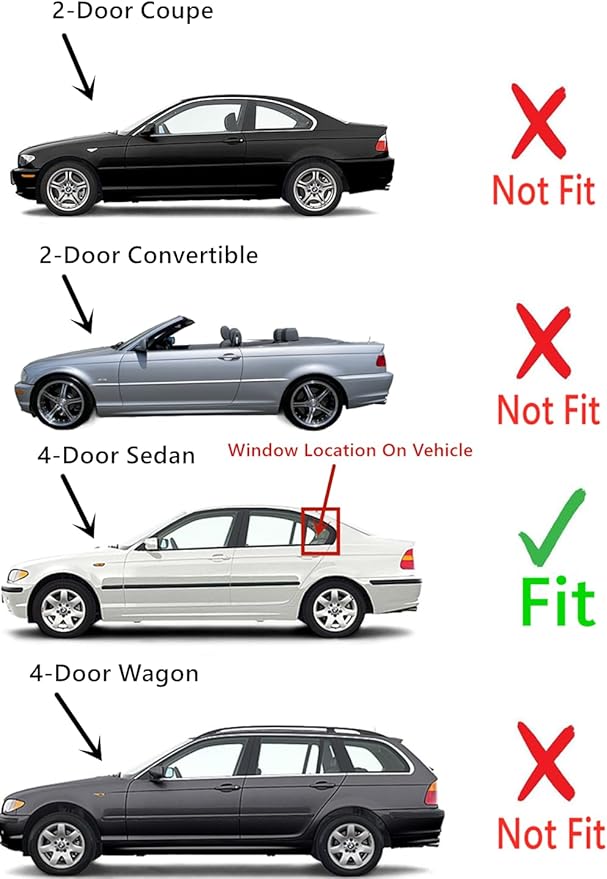 Driver Left Side Rear Vent Window Glass Compatible with BMW 323i 325i 325xi 328i 330i 330xi 4 Door Sedan 1999-2005 Models