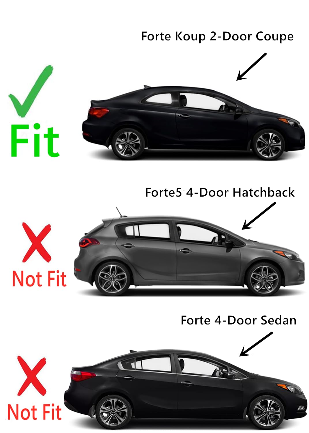 Tempered Passenger Right Side Door Window Door Glass Compatible with Kia Forte Koup 2-Door Coupe 2014-2017 Models