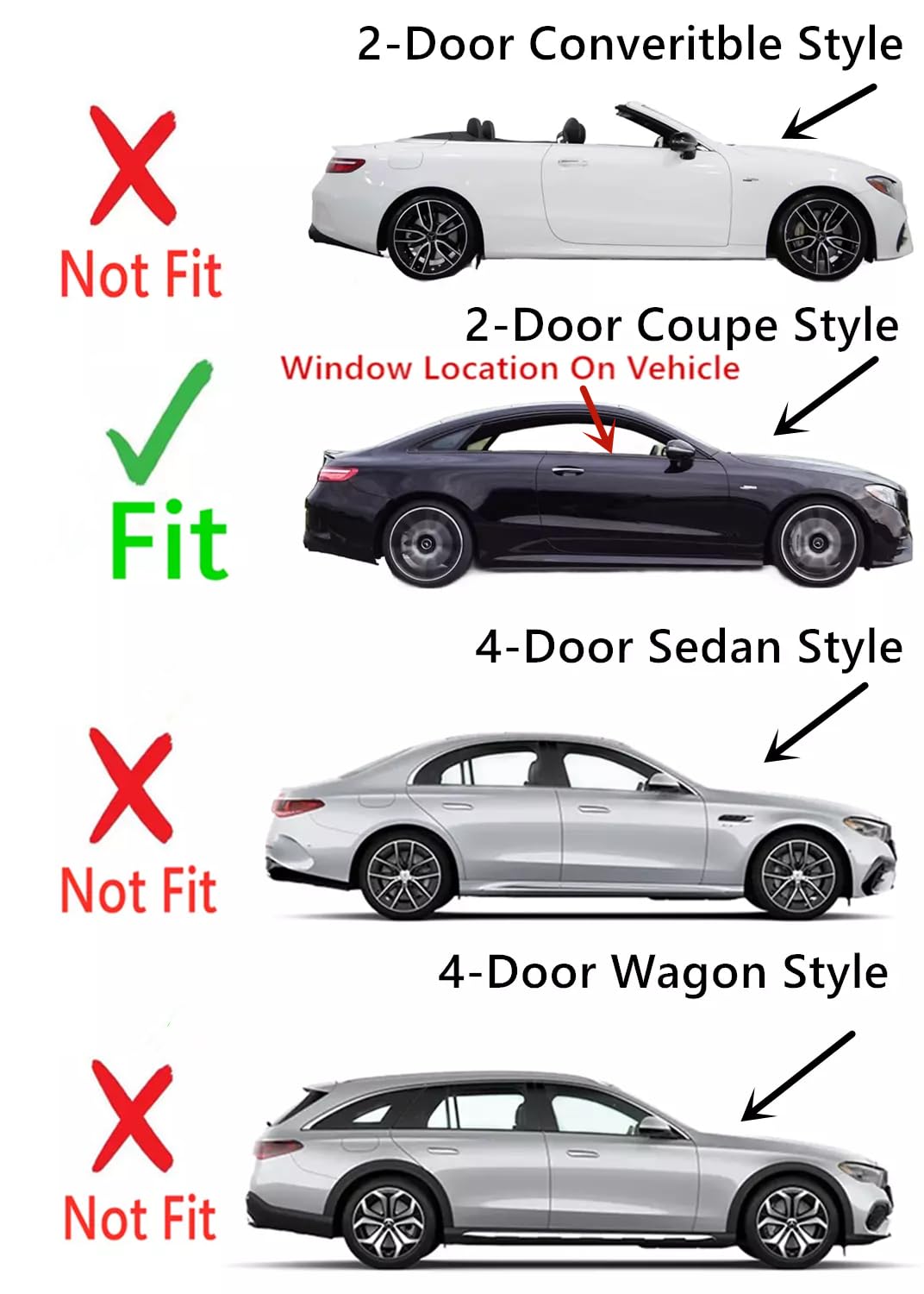 Tempered Passenger Right Side Door Window Door Glass Compatible with Mercedes Benz E400 2018-2019 E450 E53AMG 2020-2023 2 Door Coupe Models