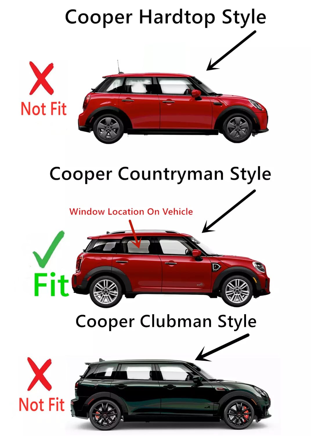 Tempered Privacy Passenger Right Side Rear Door Window Door Glass Compatible with Mini Countryman 2017-2024 Models (Not For Cooper or Clubman)