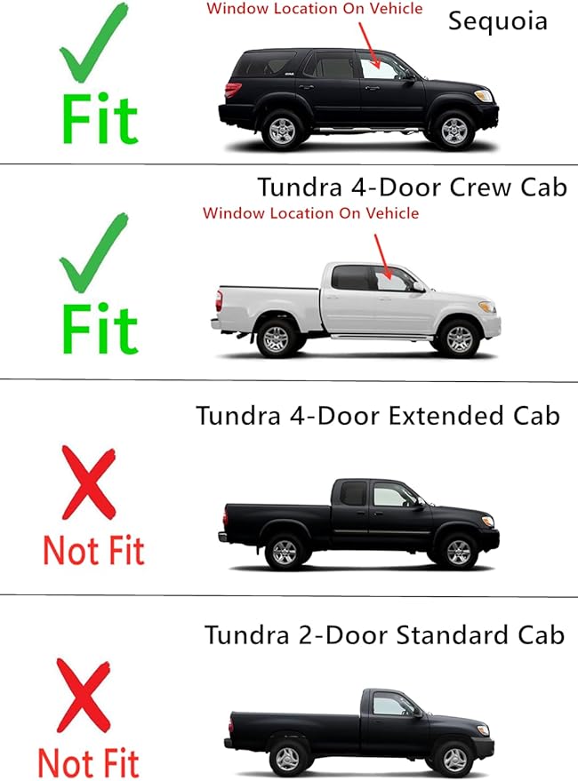 Passenger Right Side Front Door Window Door Glass Compatible with Toyota Sequoia 2001-2007 Models/Toyota Tundra 4 Door Crew Cab 2004-2006 Models