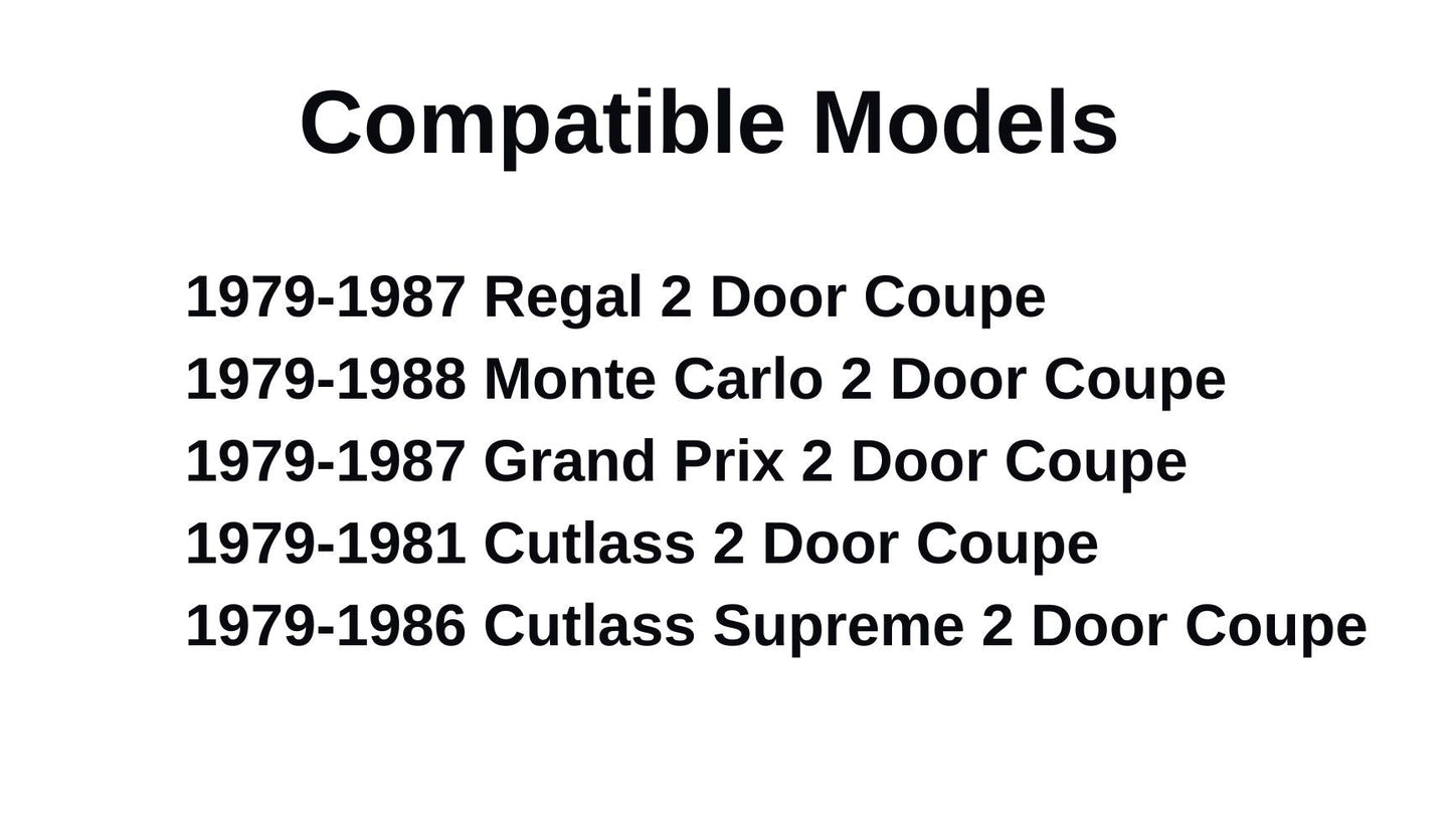 Driver Left Side Door Window Door Glass Compatible with Buick Regal/Pontiac Grand Prix/Chevrolet Monte Carlo/Oldsmobile Cutlass/Oldsmobile Cutlass Supreme 2 Door Coupe 1979-1987 Models