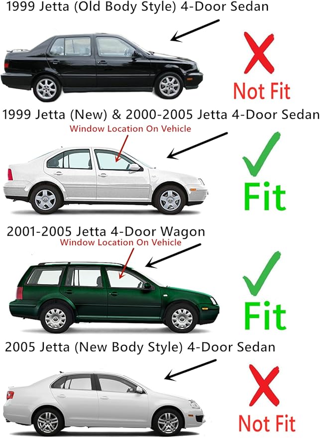 Passenger Right Side Front Door Window Door Glass Compatible with Volkswagen Jetta 2000-2005 / Jetta (New) 1999 Models