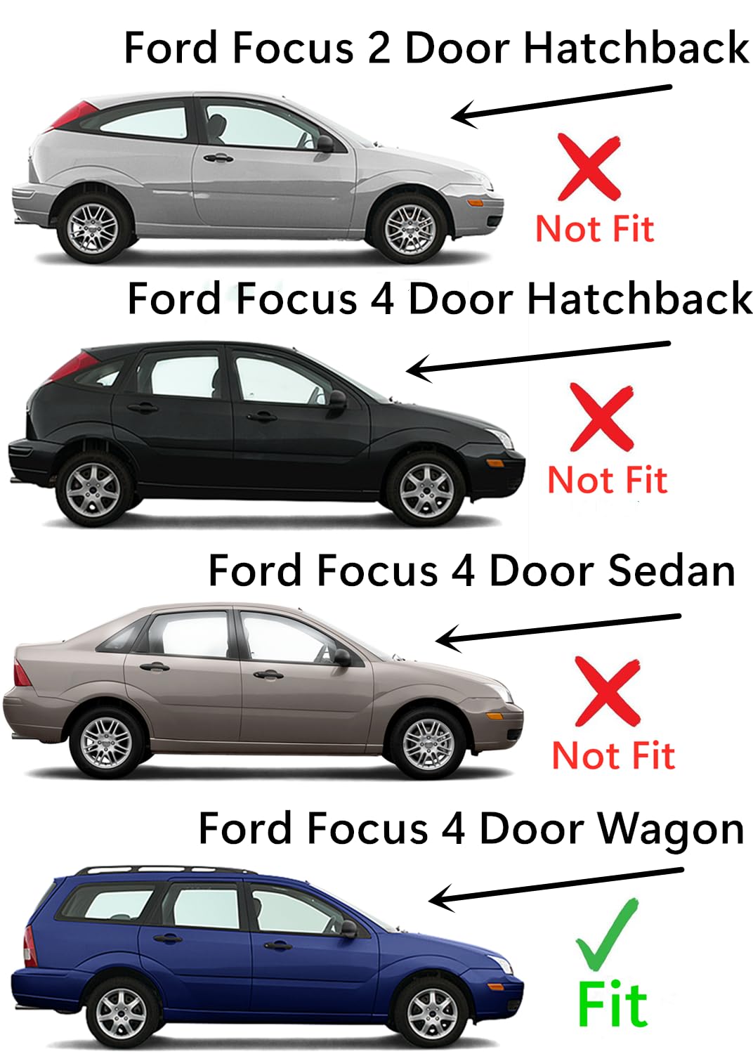 Passenger Right Side Rear Quarter Glass Window Compatible with Ford Focus 4 Door Wagon 2000-2007 Models