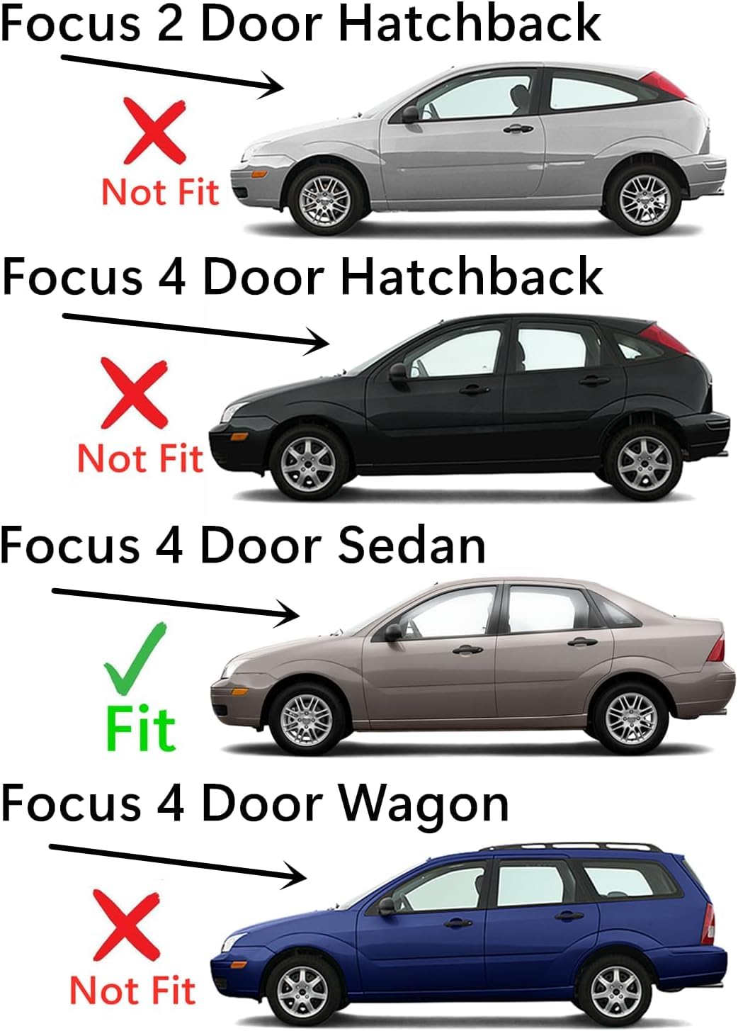 Privacy Driver Left Side Rear Quarter Window Quarter Glass Compatible with Ford Focus 4-Door Sedan 2000-2007 Models