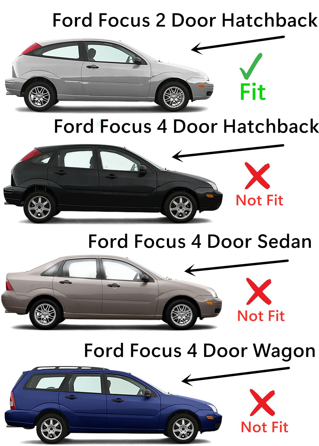 Passenger Right Side Rear Quarter Glass Quarter Window Compatible with Ford Focus 2 Door Hatchback 2000-2007 Models