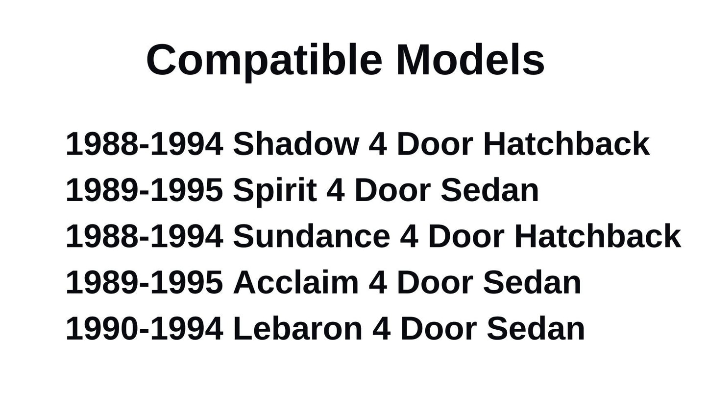 Driver Left Side Front Door Window Door Glass Compatible with Dodge Shadow/Dodge Spirit/Plymouth Sundance/Plymouth Acclaim 1988-1995 4 Dr Models/Chrysler Lebaron 1990-1994 4 Dr Models