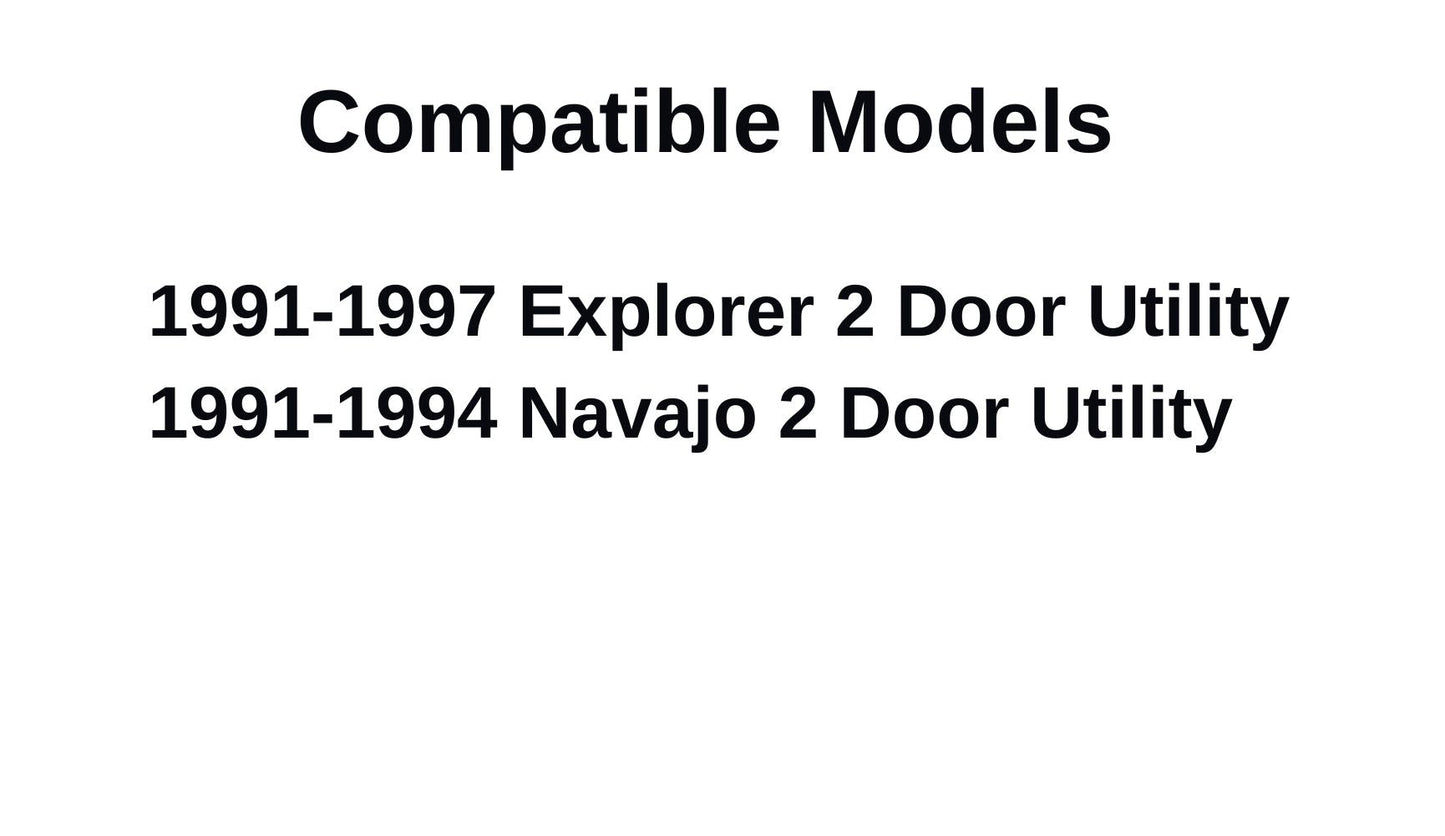 Passenger Right Side Window Side Glass Compatible with Ford Explorer/Mazda Navajo 2 Door Utility 1991-1997 Models