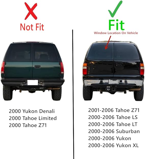 Heated Back Window Glass Driver Left Side Compatible with GMC Yukon / Yukon XL / Chevrolet Suburban / Tahoe LS / Tahoe LT 2000-2006 & Yukon Denali / Tahoe Z71 2001-2006 Models