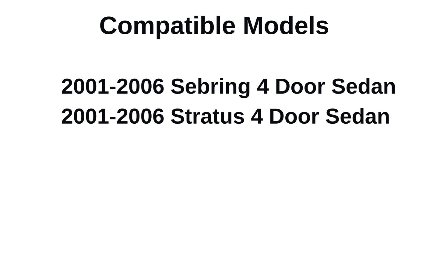 Tempered Passenger Right Side Rear Door Window Glass Compatible with Dodge Stratus / Chrysler Sebring 4 Door Sedan 2001-2006 Models
