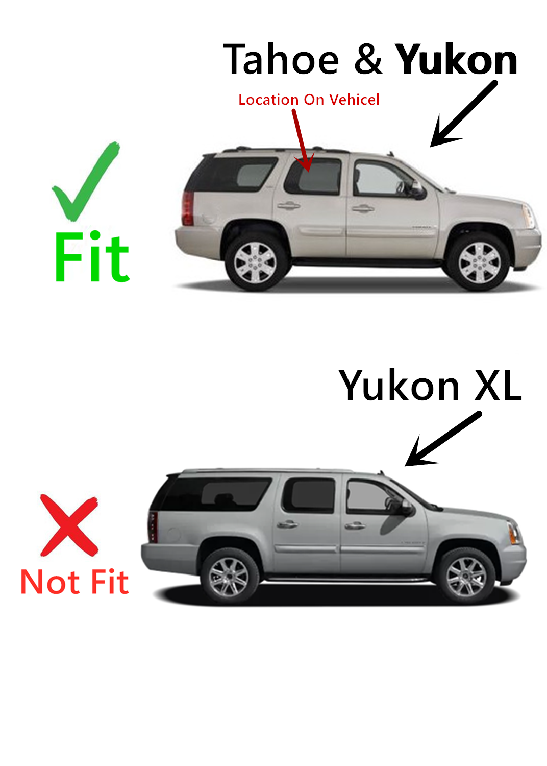 Passenger Right Side Rear Door Window Door Glass Compatible with Chevrolet Tahoe/GMC Yukon/GMC Yukon Denali 2007-2014