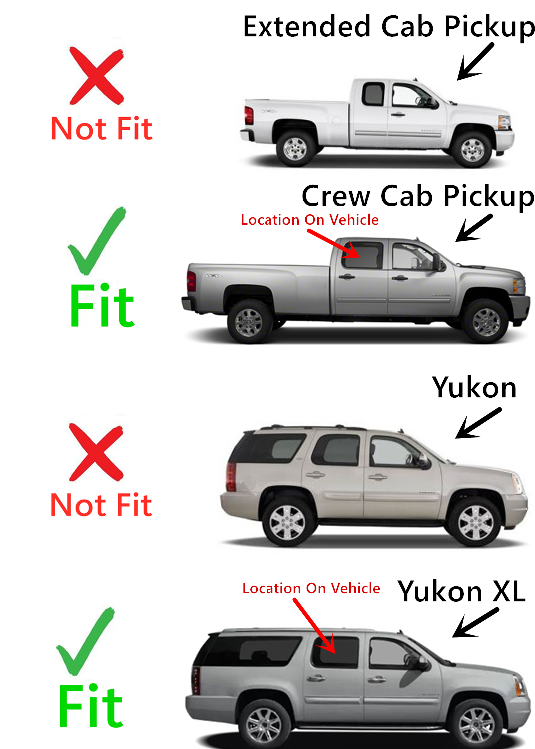 Passenger Right Side Rear Door Window Door Glass Compatible with GMC Yukon XL Sierra (2500 3500) 2007-2014 / Sierra 1500 2007-2013 4-Door Models (Not For 2007 Sierra Classic Models)