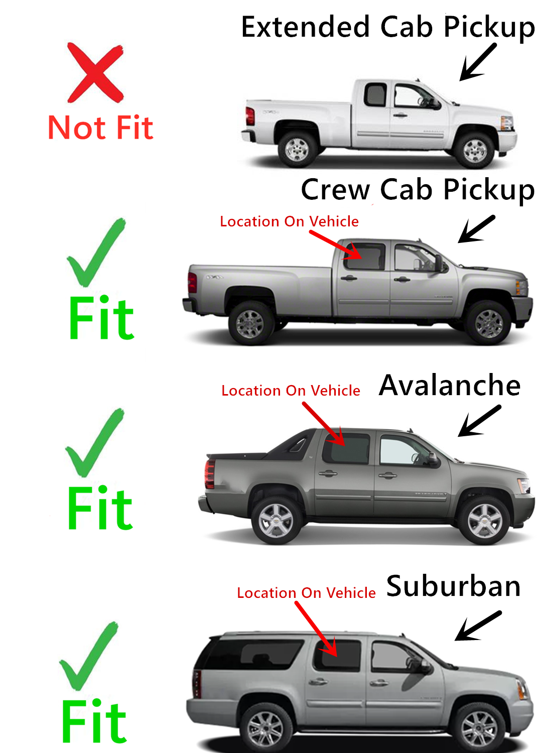Passenger Right Side Rear Door Window Door Glass Compatible with Chevrolet Silverado 1500 & Avalanche 2007-2013 / Silverado 2500 & Silverado 3500 & Suburban 2007-2014 4-Door Models (Not For 2007 Sierra Classic)