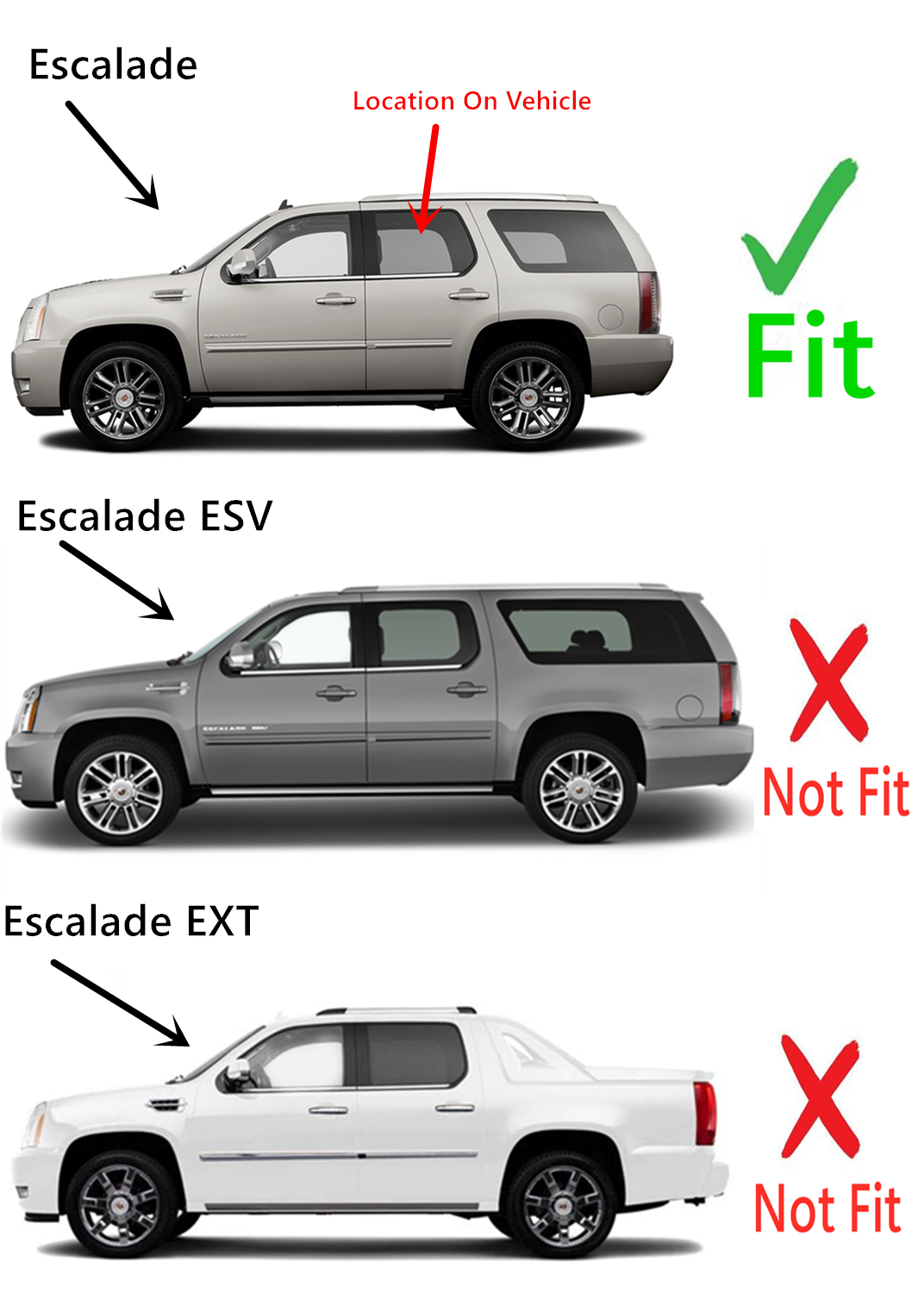 Driver Left Side Rear Door Window Door Glass Compatible with Cadillac Escalade 2007-2014 Models