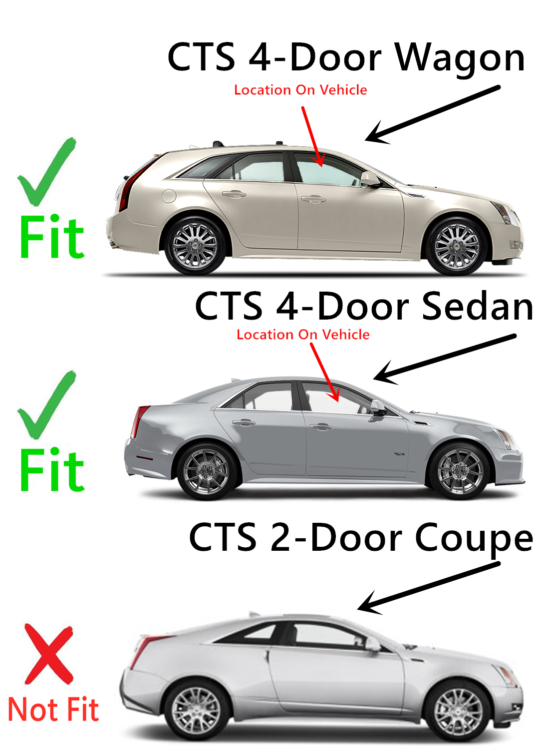 Passenger Right Side Front Door Window Door Glass Compatible with Cadillac CTS 4 Door Sedan 2008-2013 Models/4 Door Wagon 2010-2014 Models