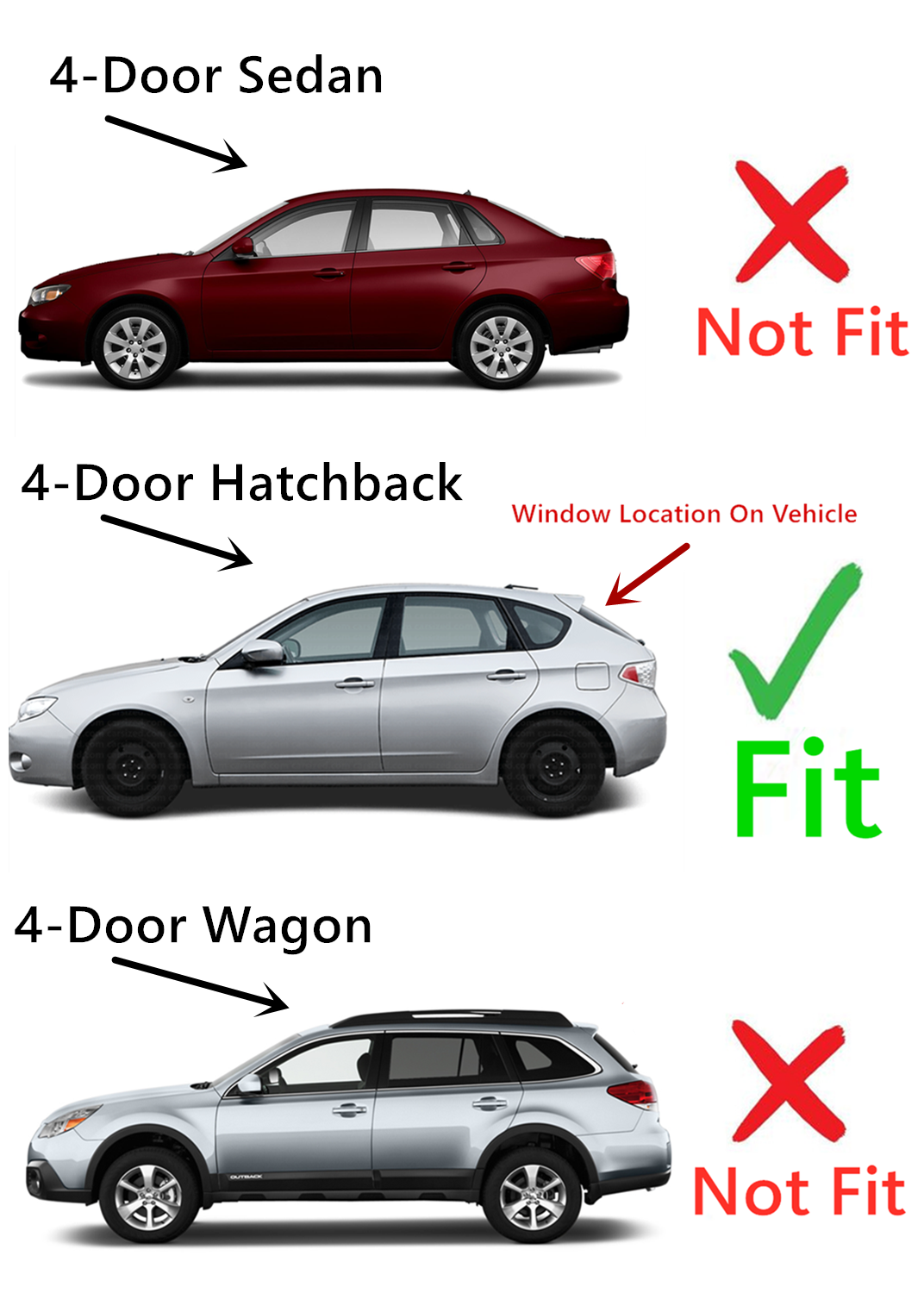Back Window Back Glass Rear Heated Compatible with Subaru Impreza 4-Dr Hatchback 2008-2011 / Impreza WRX 4-Dr Hatchback 2008-2014 / Outback Sport 4-Dr Hatchback 2008-2011
