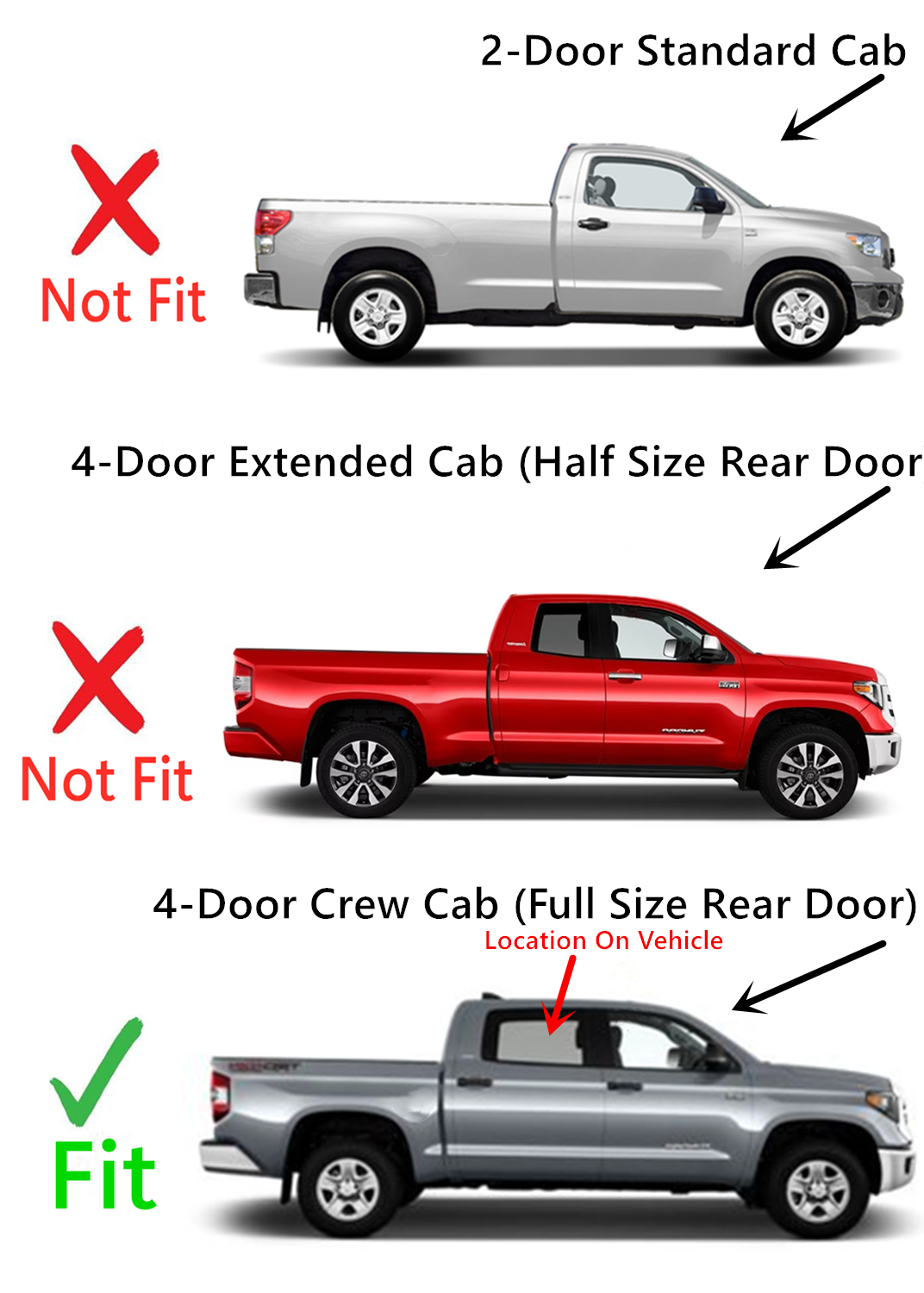 Passenger Right Side Rear Door Window Door Glass Compatible with Toyota Tundra Pickup 4 Door Crew Cab 2007-2021 Models