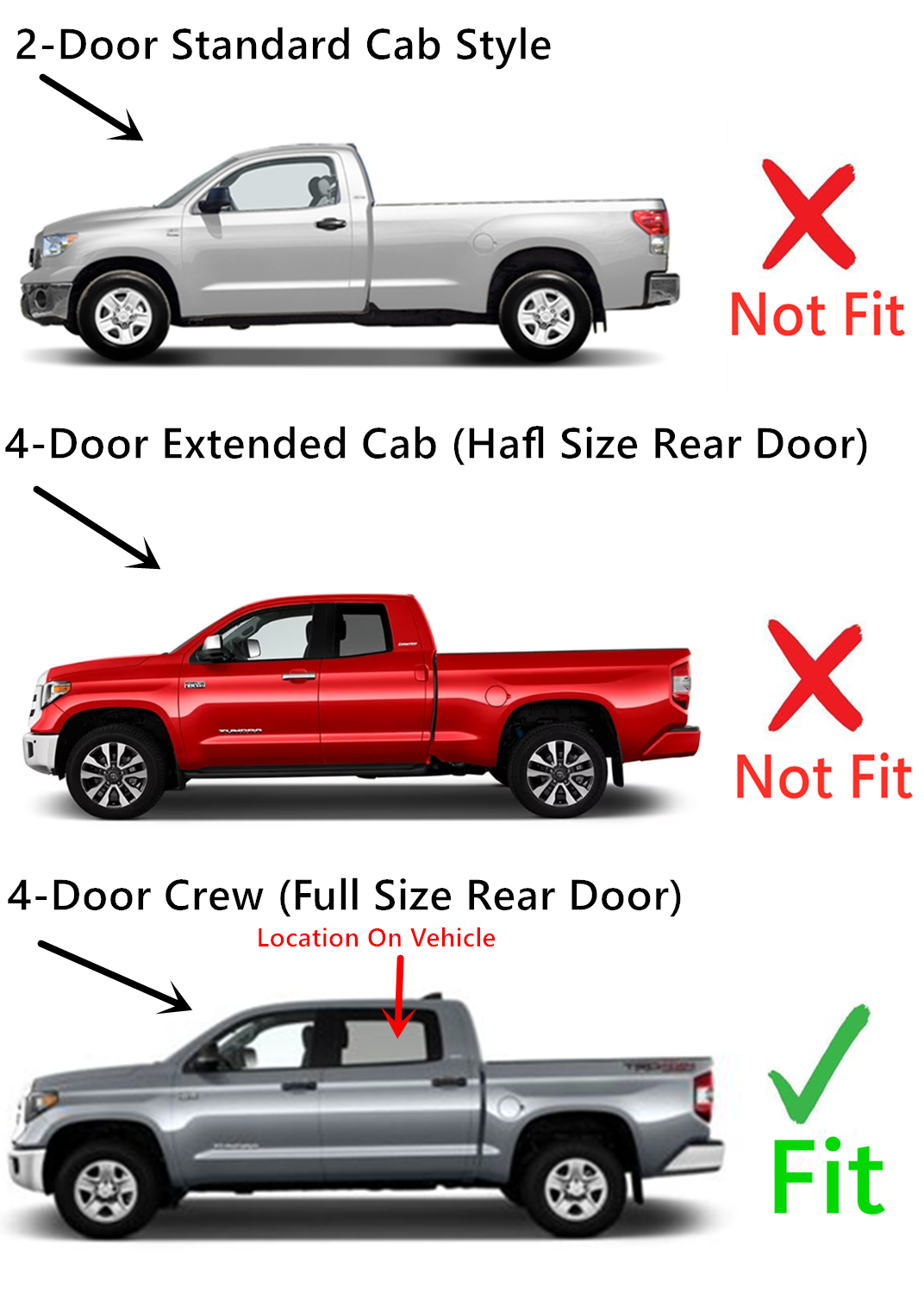 Driver Left Side Rear Door Window Door Glass Compatible with Toyota Tundra Pickup 4 Door Crew Cab 2007-2021 Models