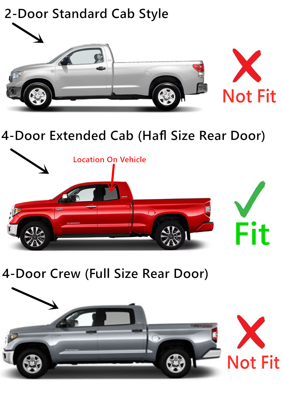 Driver Left Side Rear Door Window Door Glass Compatible with Toyota Tundra Pickup 4 Door Extended Cab 2007-2021 Models