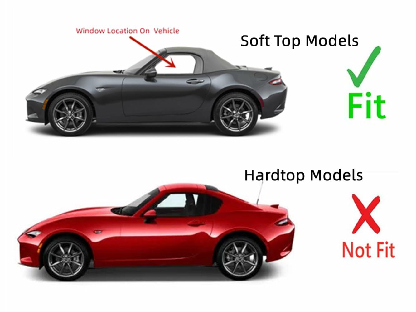 Tempered Driver Left Side Door Window Door Glass Compatible with Mazda MX-5 Miata Soft Top 2016-2024 Models